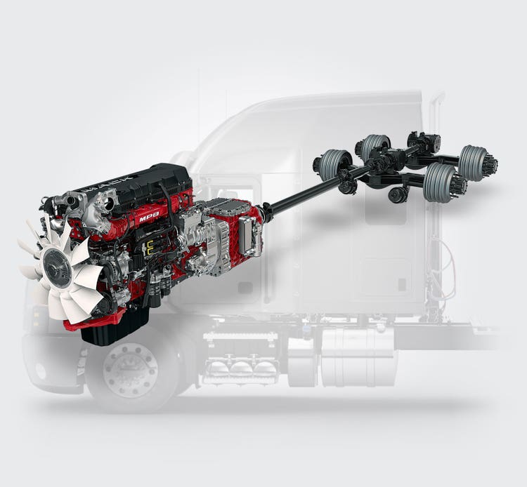 Mack Anthem truck featuring MP 8HE engines that convert exhaust into torque to maximize efficiency.